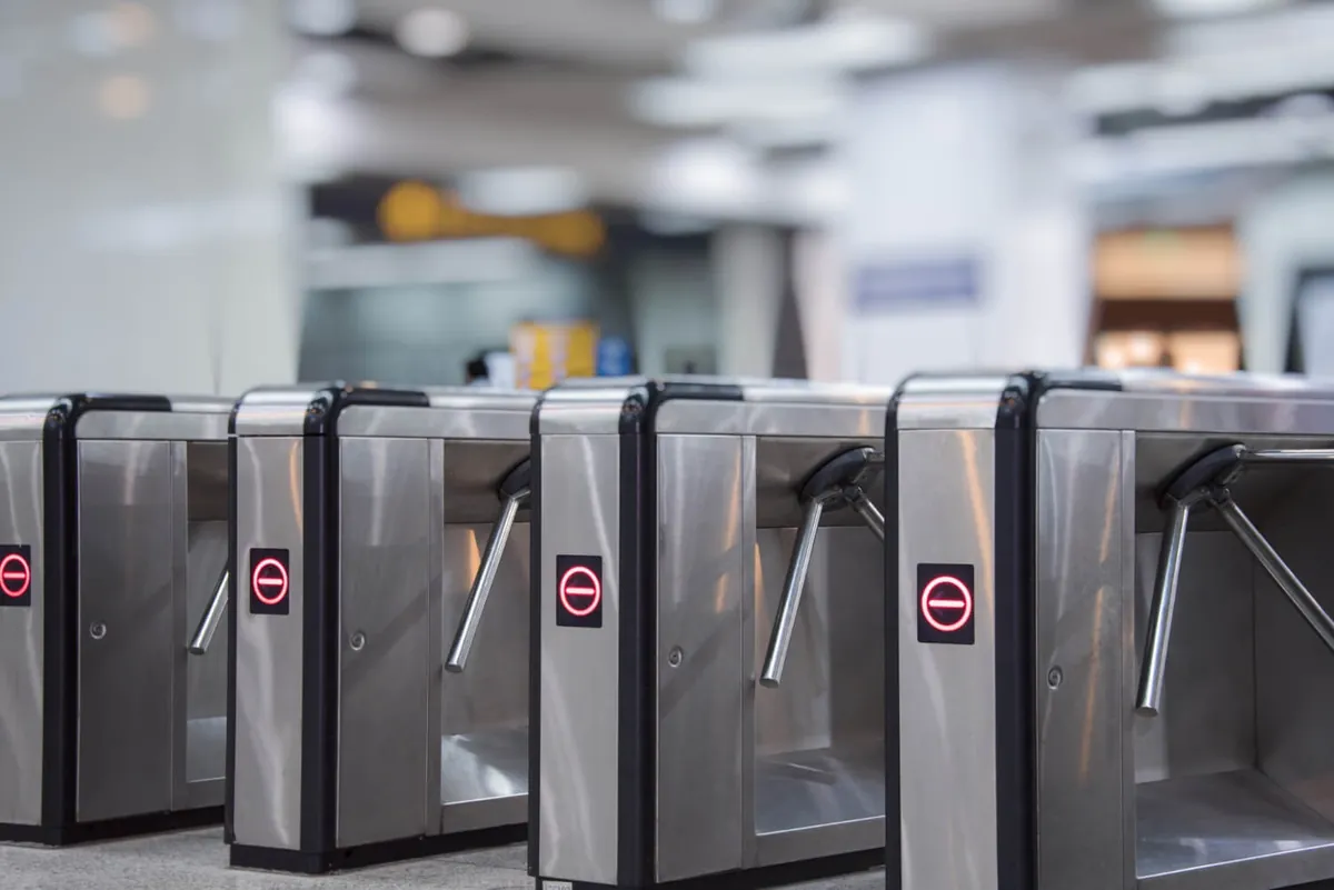 Speed gates at a lobby entrance