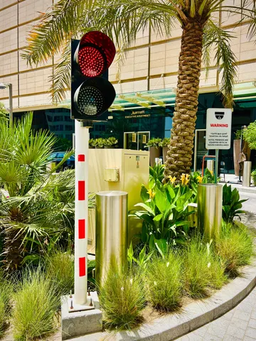 Traffic signal and fixed bollards