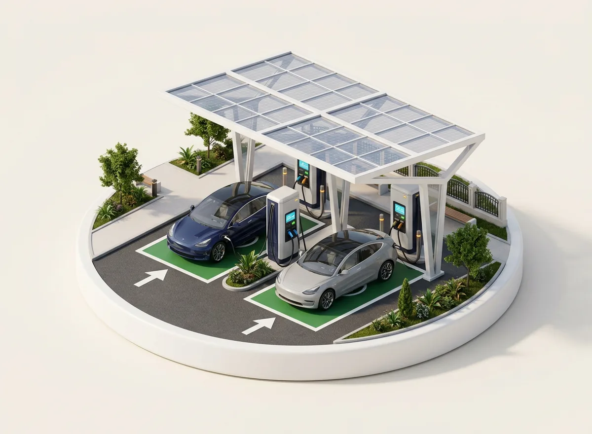 Isometric illustration of an electric vehicle charging station